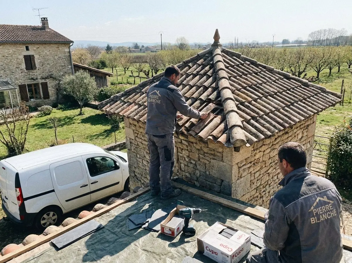 Chantier en cours à Châteauneuf-sur-Isère, équipe Les Toits de Bayanne